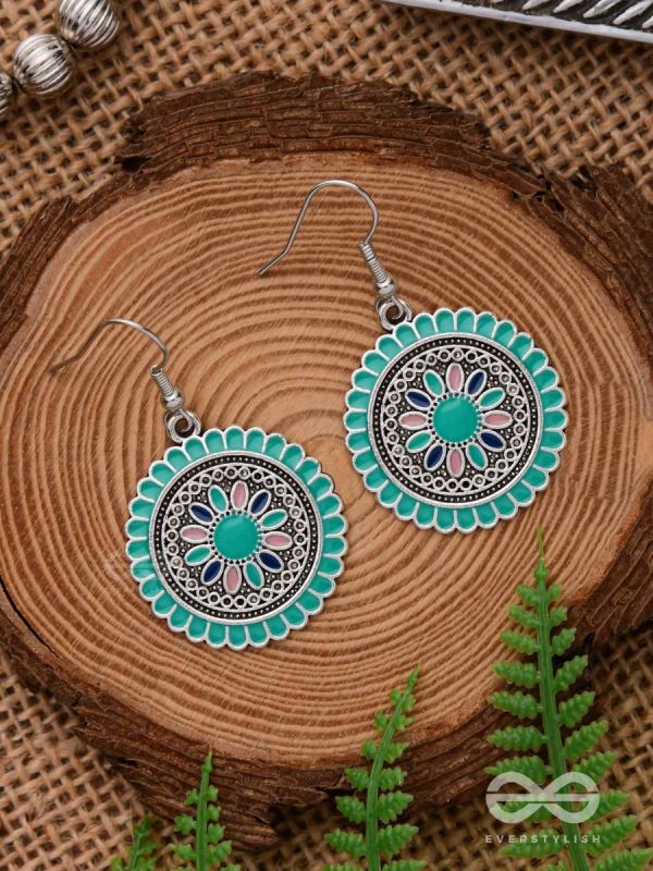 THE MANDALA EFFECT - EMBELLISHED OXIDISED EARRINGS (BLUE)