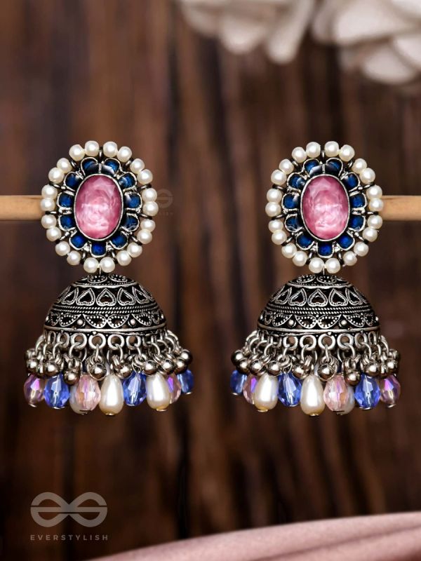  REGAL BLUSHIN' SKY - EMBELLISHED OXIDISED JHUMKA EARRINGS