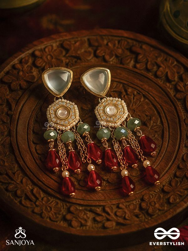 Prenkha - Scarlet Sways - Golden Embellished Polki And Kundan Earrings
