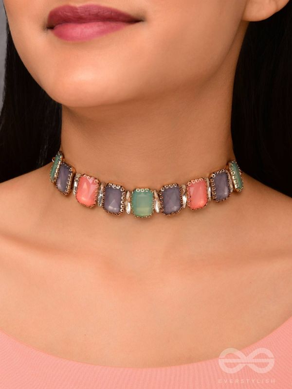 The Tropical Blush - Statement Choker Neckpiece With Anti-Tarnish Coating (Teal, Blue & Pink)