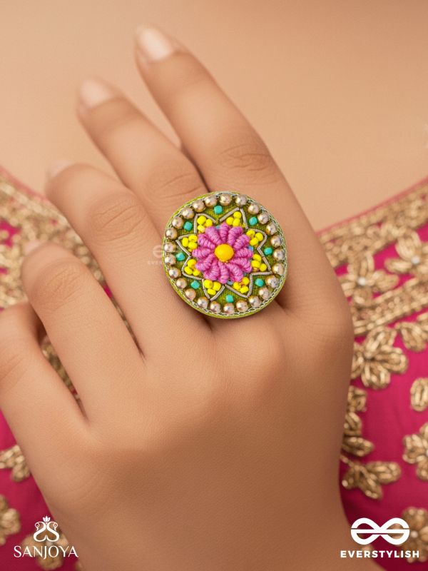 Praphulti - Blooming Blossom - Beads And Resham Hand Embroidered Ring (Adjustable)