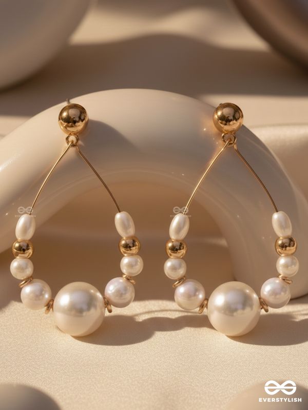 RADIANT PEARL TEARDROPS - GOLDEN EMBELLISHED EARRINGS