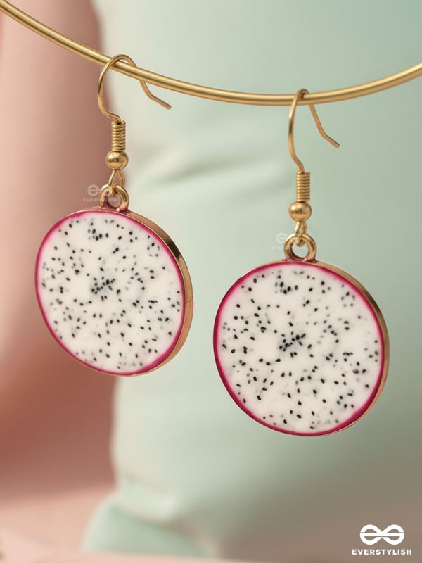 THE DRAGONFRUIT DELICACY - GOLDEN EMBELISHED EARRINGS