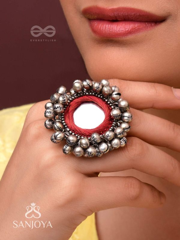 Ankara - The Tinkling Melodies - Beads And Mirror Hand Embroidered Oxidised Ring