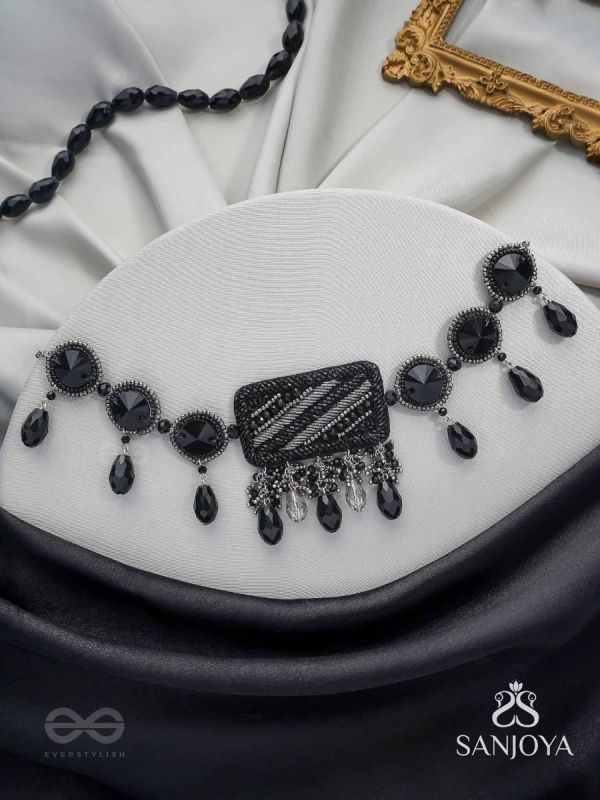 Anjyeta - Starry Nights - Beads, Cutdana And Glass Drops Hand Embroidered Neckpiece