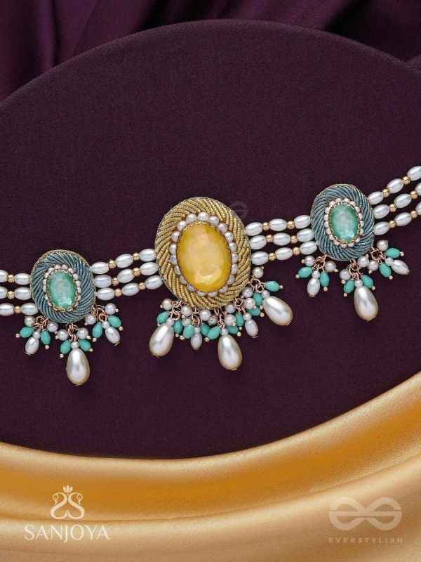 Divitmat - The Heavenly Skies - Stone And Beads Hand Embroidered Neckpiece