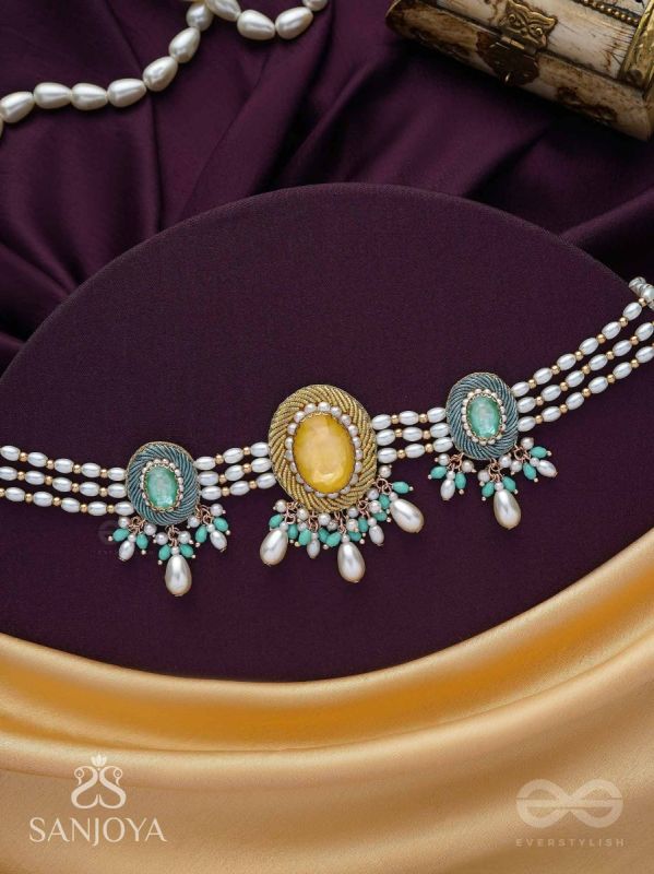 Divitmat - The Heavenly Skies - Stone And Beads Hand Embroidered Neckpiece