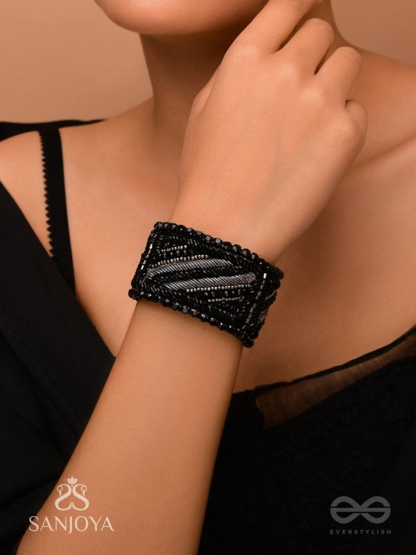 Nisithah - The Midnight's Magic - Beads And Cutdana Hand Embroidered Cuff Bracelet