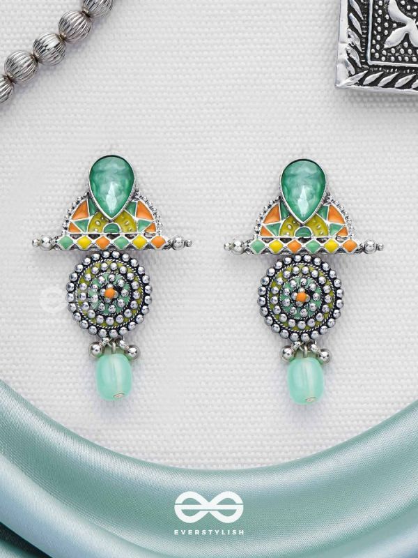 The Warm Shades - Stone Enamelled Oxidised Earrings