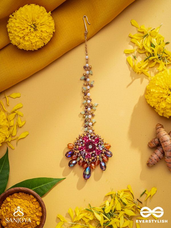 VARNAMALA ABHUSHANA - ADORNMENT OF COLORS - BEADS, GLASS DROPS AND FLORAL MOTIFS MAANGTIKA