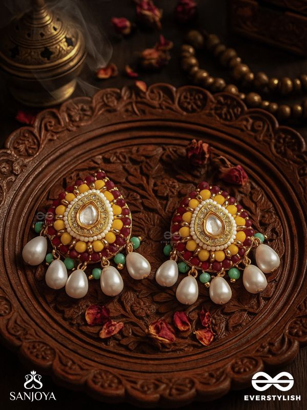 VIBHAVARI - NIGHT FULL OF SPLENDOR - MULTI-COLOR ENAMELLED KUNDAN EARRINGS WITH PEARLS AND BEADS