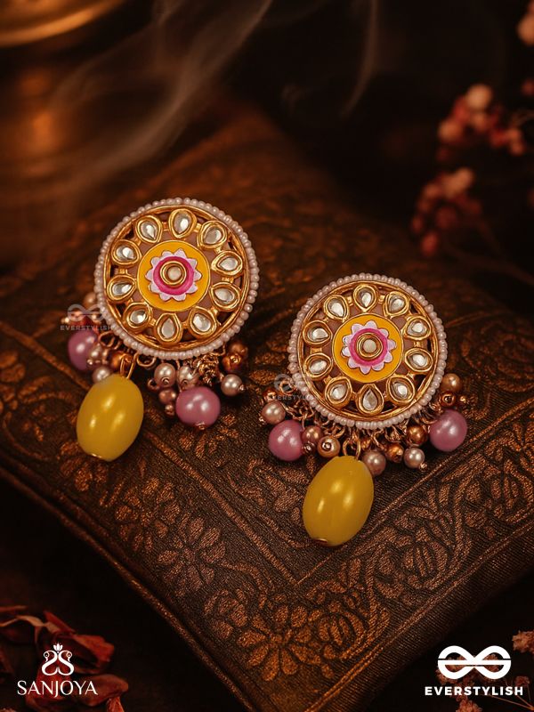 MADHUVARNIKA - HONEY HUE- SOFT FEMININE KUNDAN EARRINGS FEATURING PEARLS AND PASTEL GEMSTONE DROPS