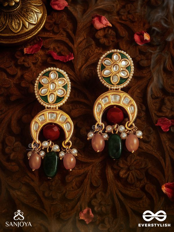UTKALINI - EXQUISITELY DESIGNED- ENAMEL KUNDAN EARRINGS WITH LAYERED PEARL FRINGES AND VIBRANT BEADS