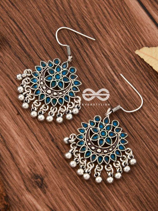 The Fabulous Floral Enamel Danglers (Carolina Blue) - The Embellished Oxidised Collection