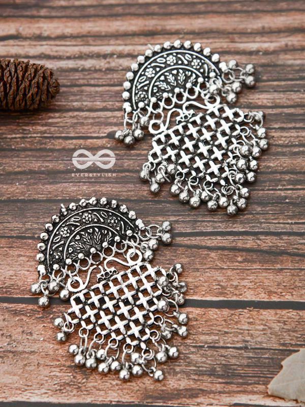 The Criss-Cross Motif Moon - Oxidised Boho Earrings