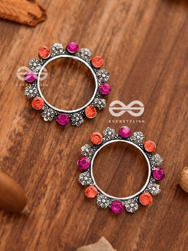 A floral fantasy Studs (Orange-Pink)- Embellished Oxidised Collection