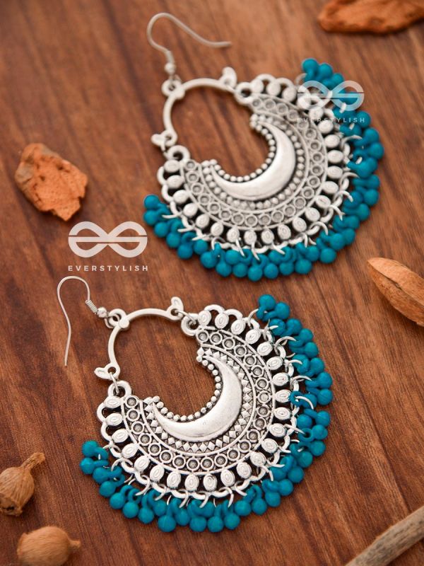 The Motif Moon Chandbali Earrings (Teal Blue) - The Boho Basics