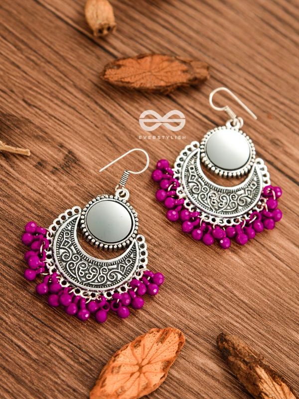 The Mirror Motifs (Pink) - Oxidised Boho Earrings