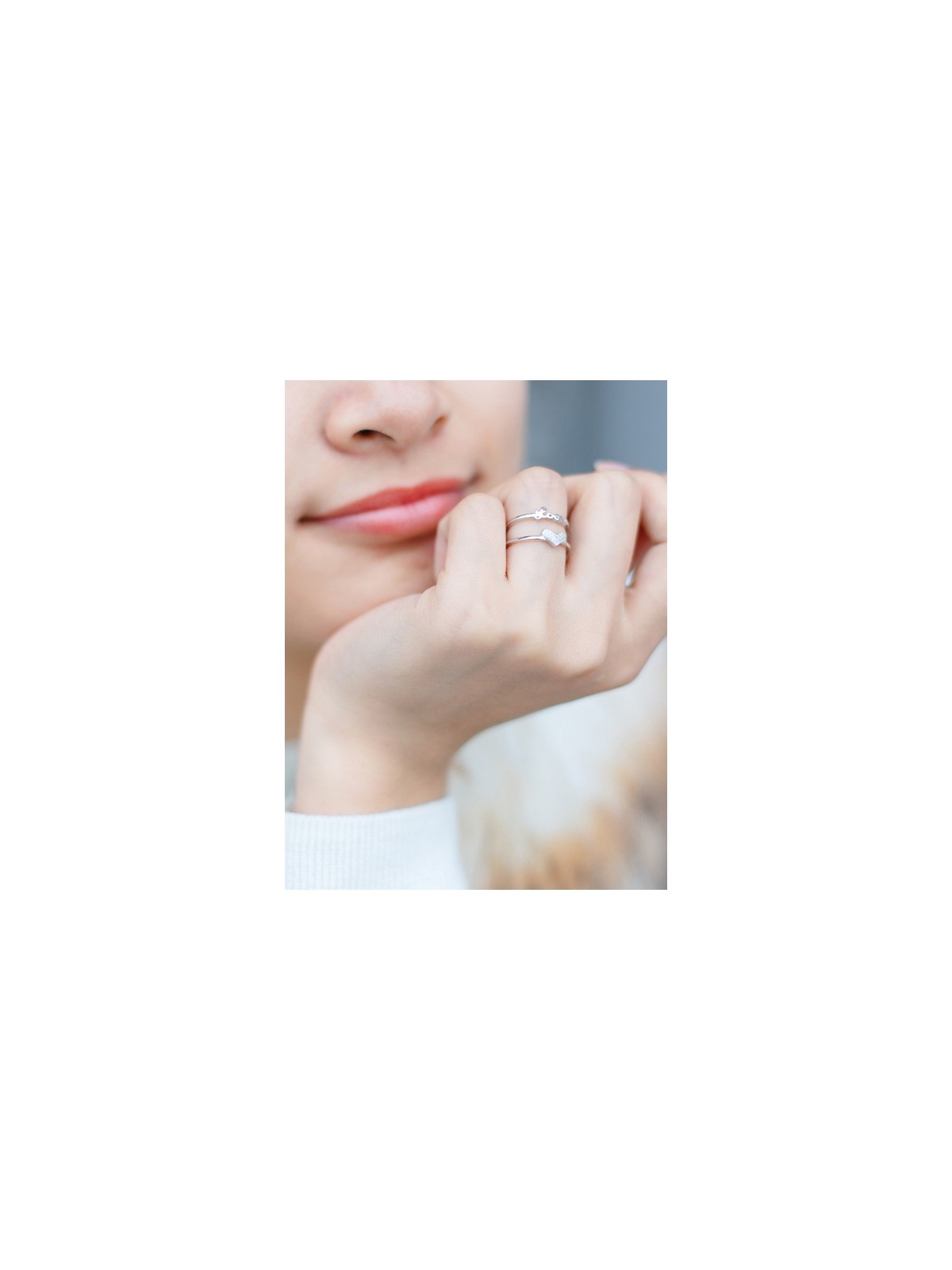 Silverette Love Heart Adjustable CZ Dual Ring