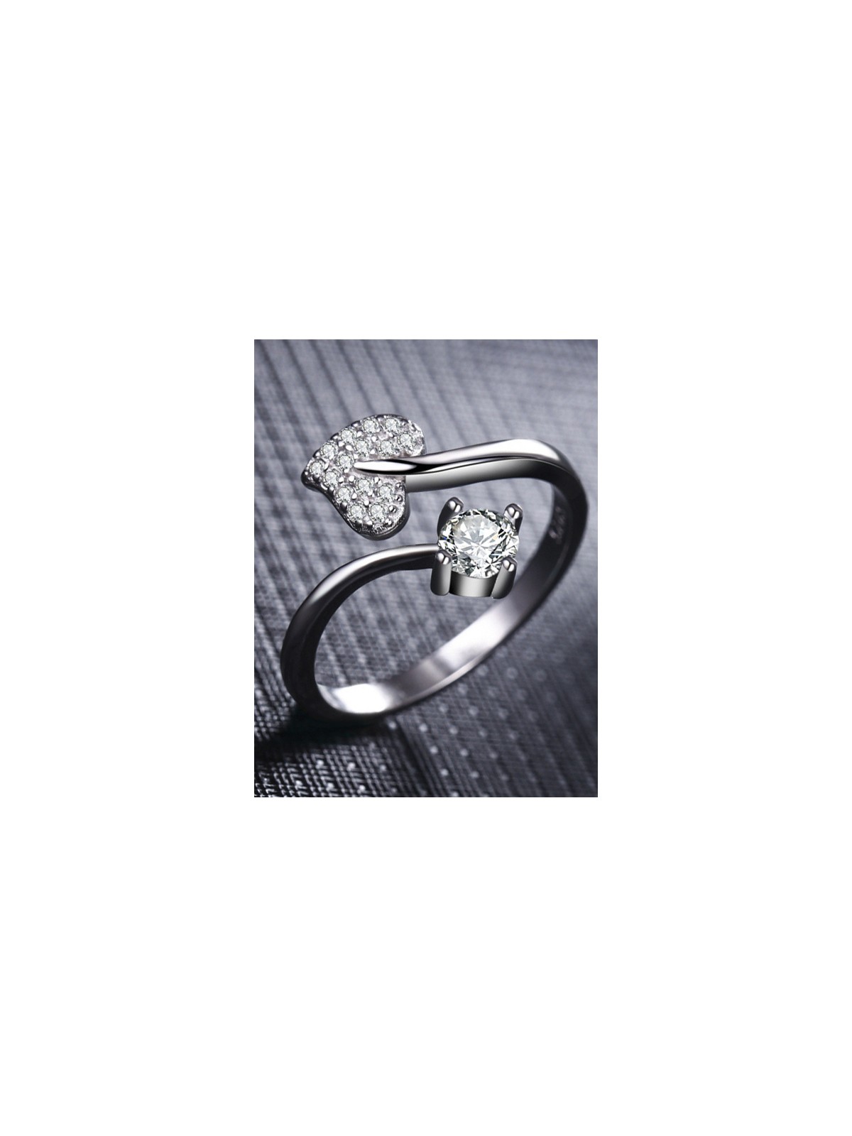 Shimmering Heart Adjustable CZ Ring