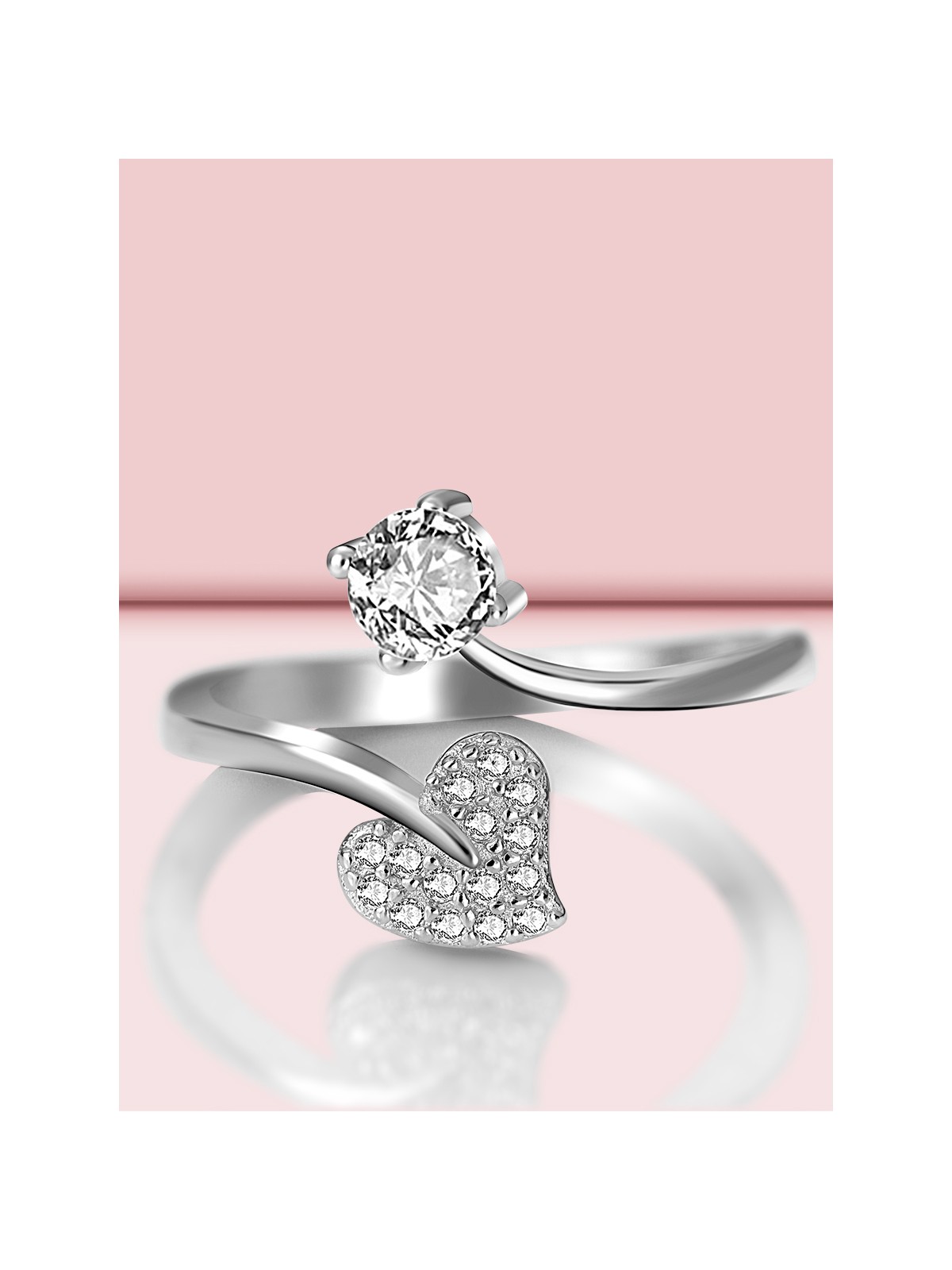 Shimmering Heart Adjustable CZ Ring