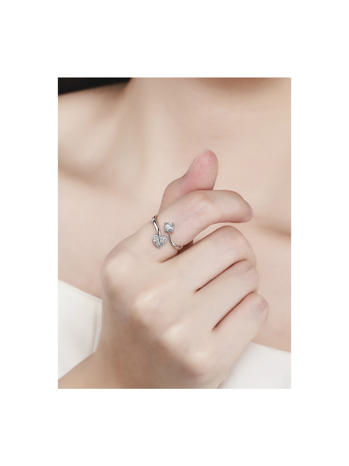 Shimmering Heart Adjustable CZ Ring