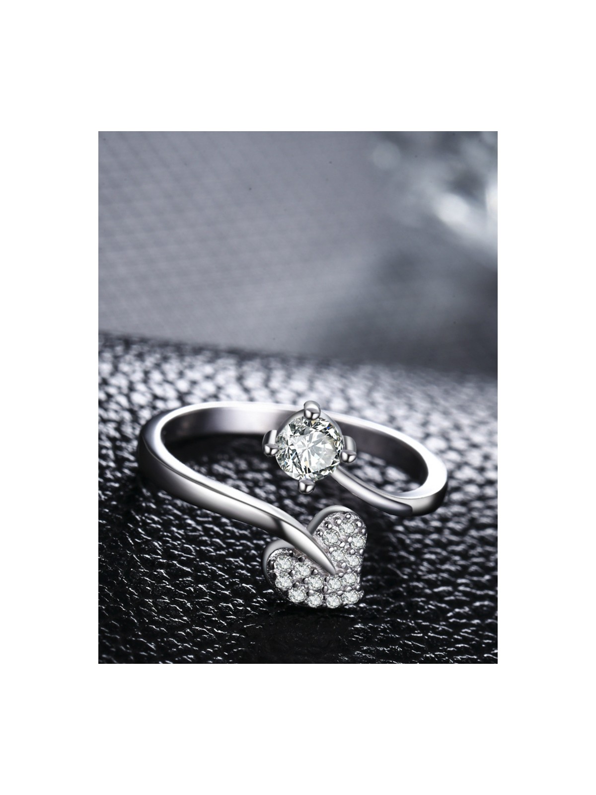 Shimmering Heart Adjustable CZ Ring