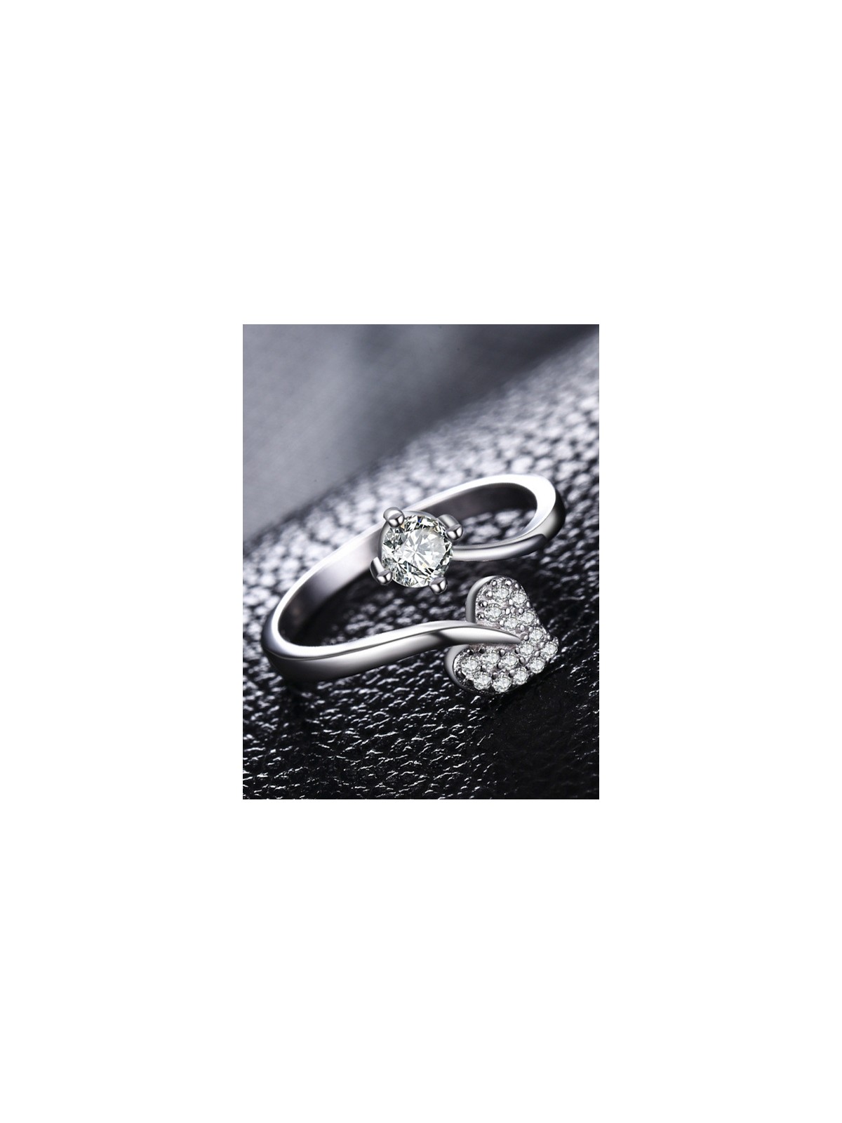 Shimmering Heart Adjustable CZ Ring