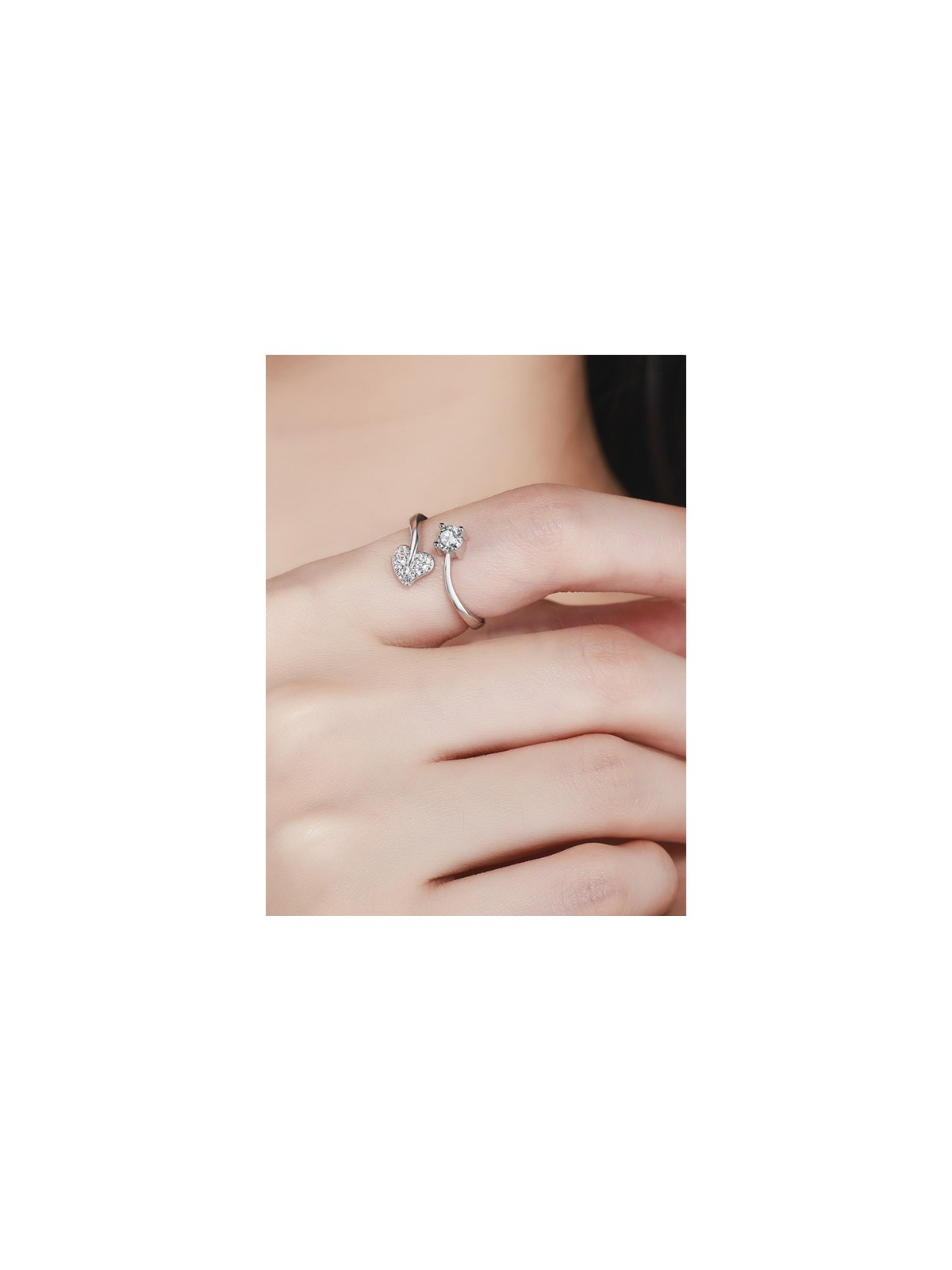 Shimmering Heart Adjustable CZ Ring
