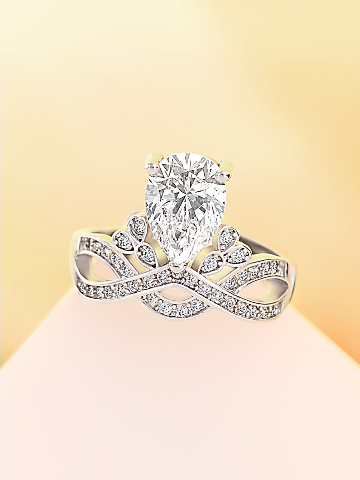 Captivating Crown Cocktail American-Diamond Ring (Adjustable)