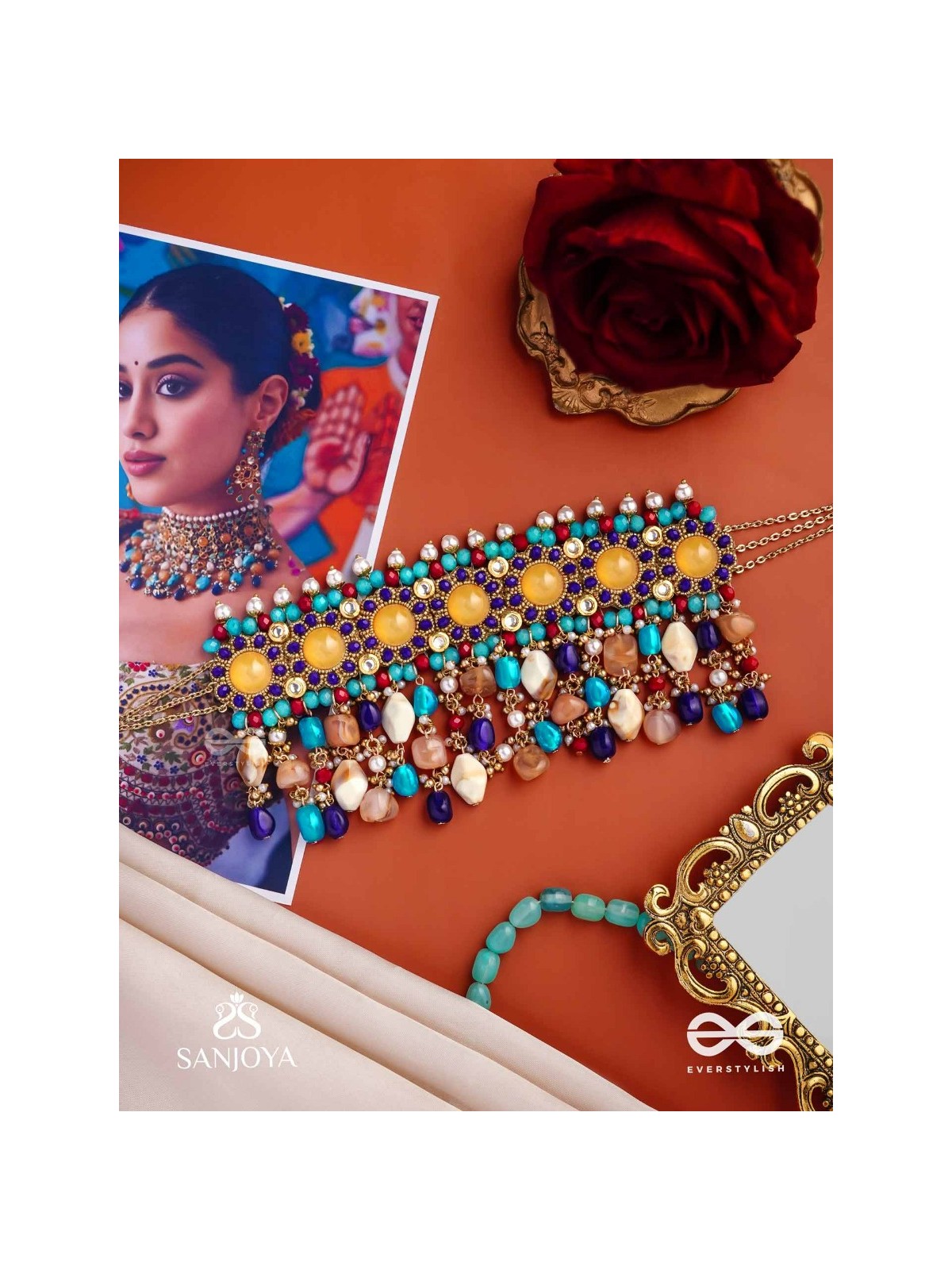 RANG TARANGINI – JAHNVI KAPOOR INSPIRED NECKPIECE WITH COLORFUL BEADS, STONES, PEARLS AND INTRICATE DESIGN