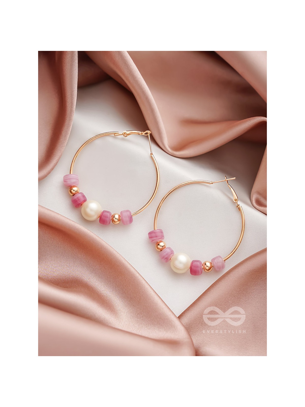 The Coral Ring- Golden Embellished Hoop Earrings