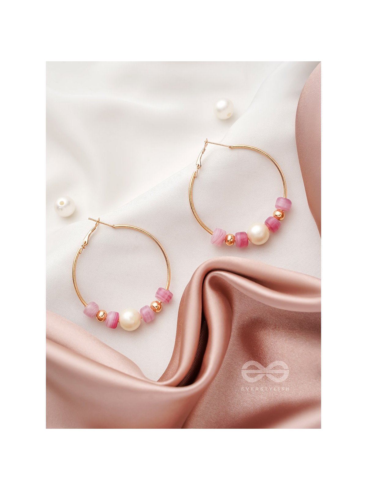 The Coral Ring- Golden Embellished Hoop Earrings