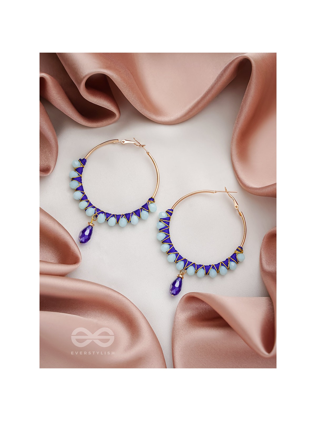 Half Moon Bay - Golden Embellished Earrings (Navy Blue)