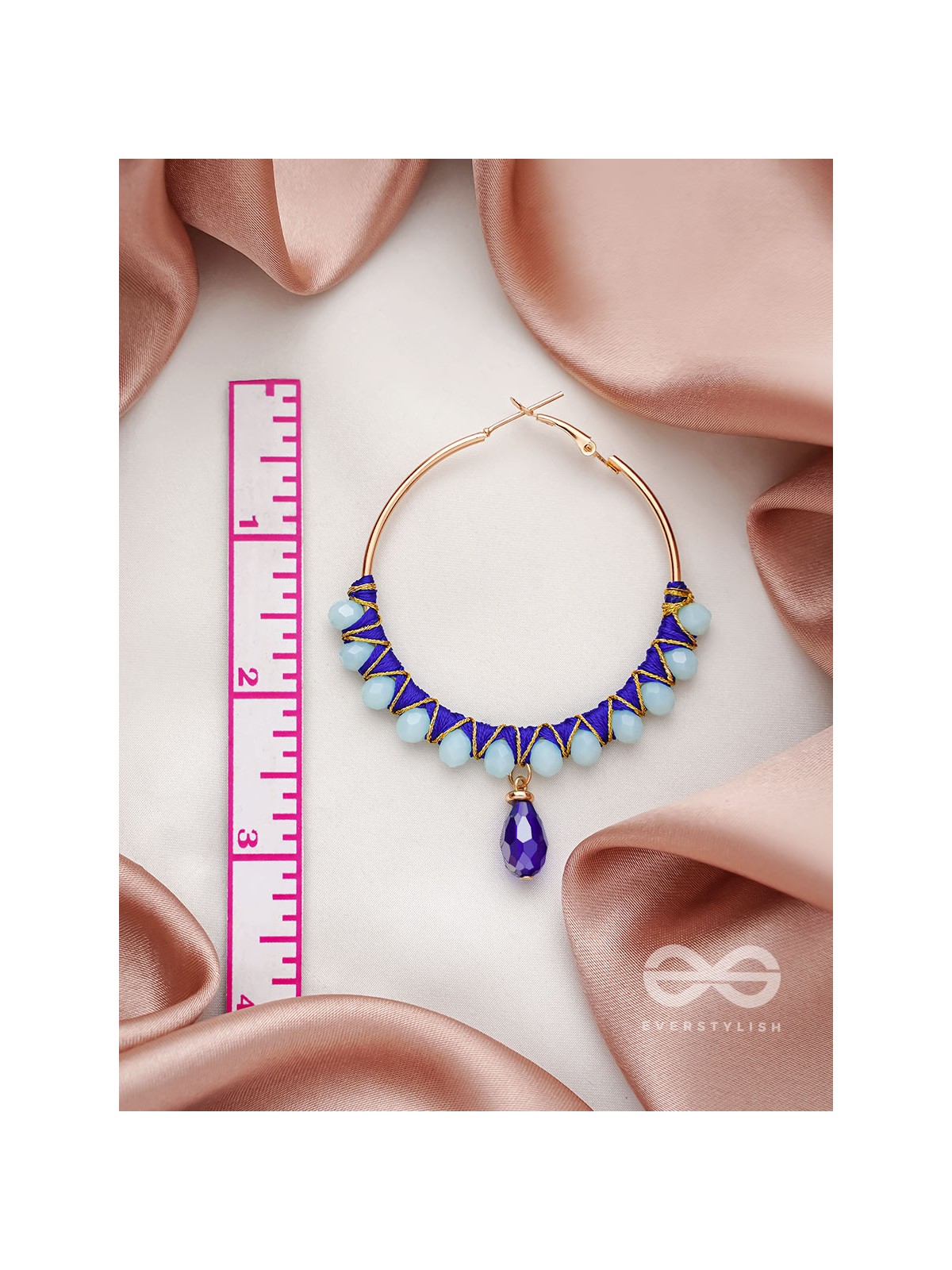 Half Moon Bay - Golden Embellished Earrings (Navy Blue)