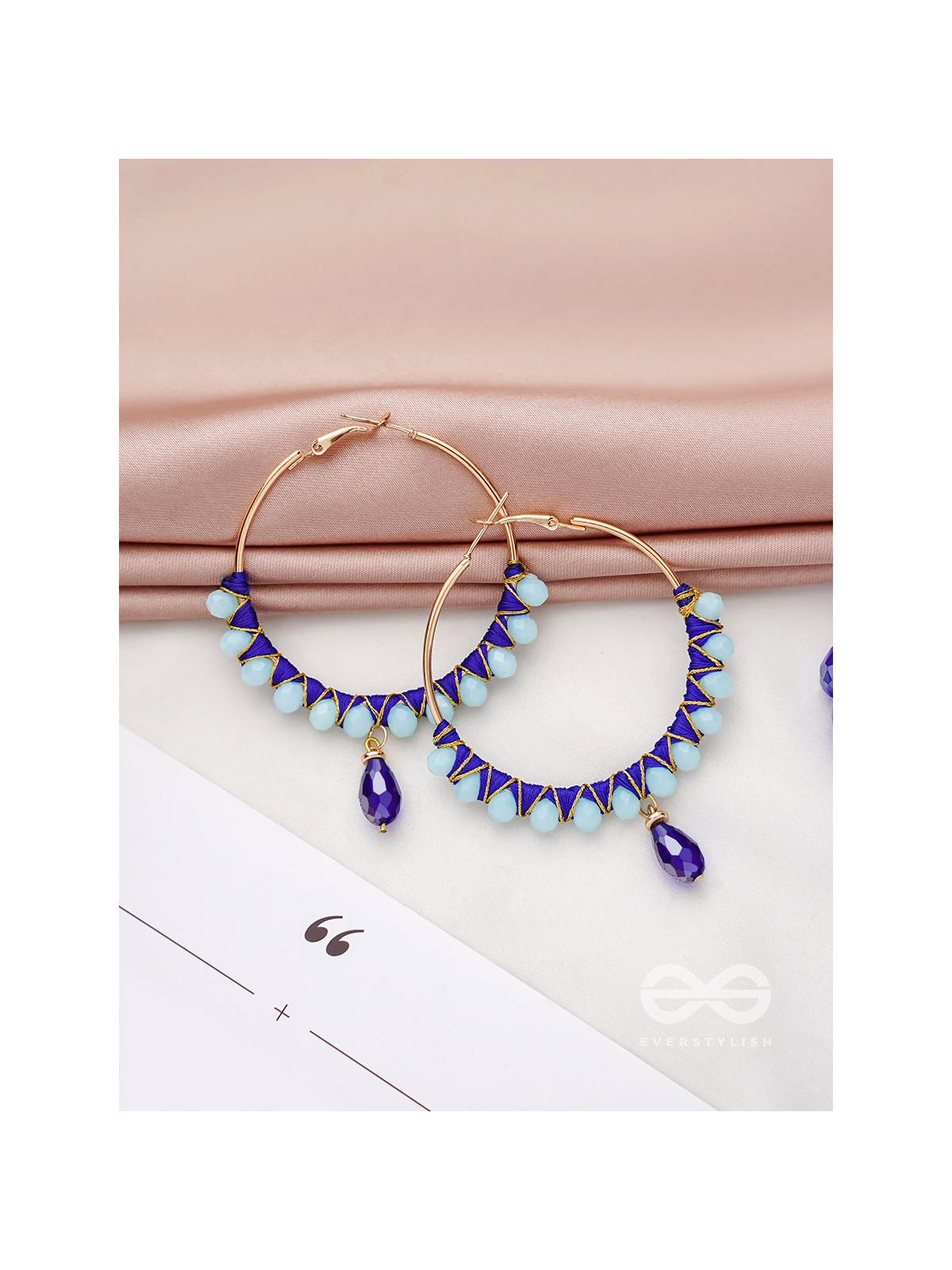 Half Moon Bay - Golden Embellished Earrings (Navy Blue)