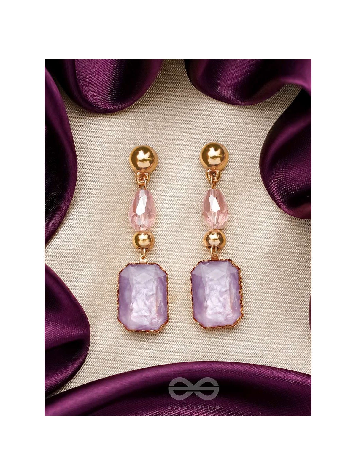 The Violet Mist- Golden Embellished Earrings