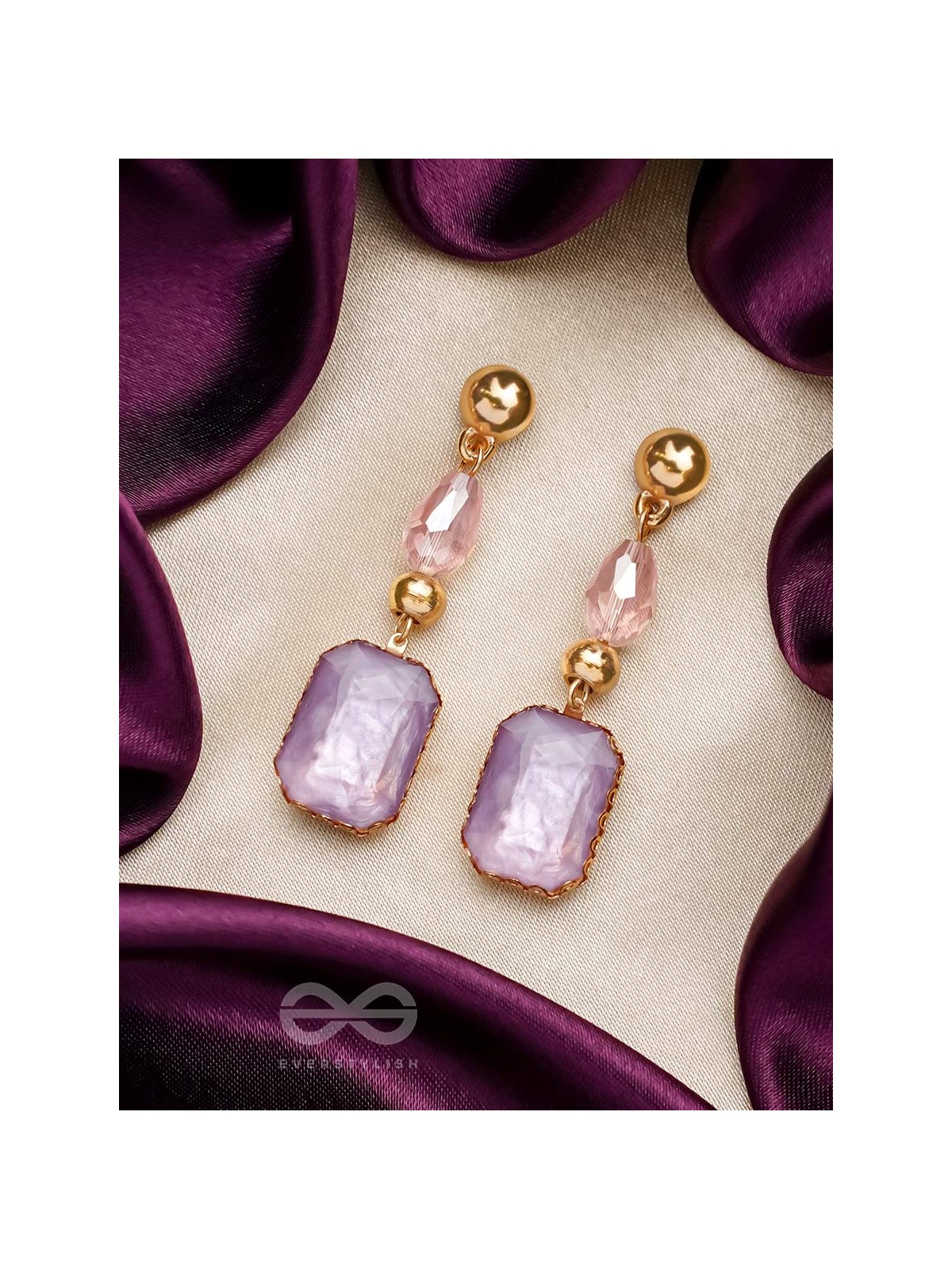 The Violet Mist- Golden Embellished Earrings