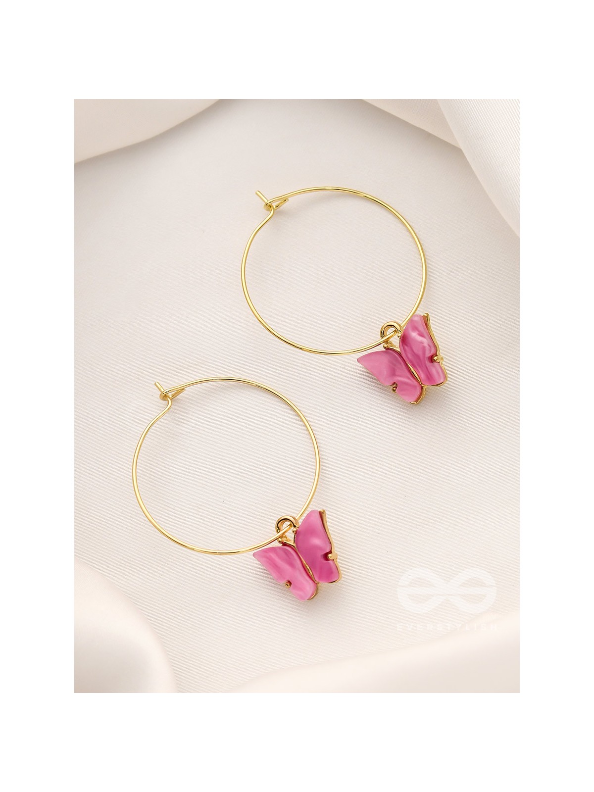 The Beauteous Butterfly Hoops (Pink) - Golden Casual Earrings