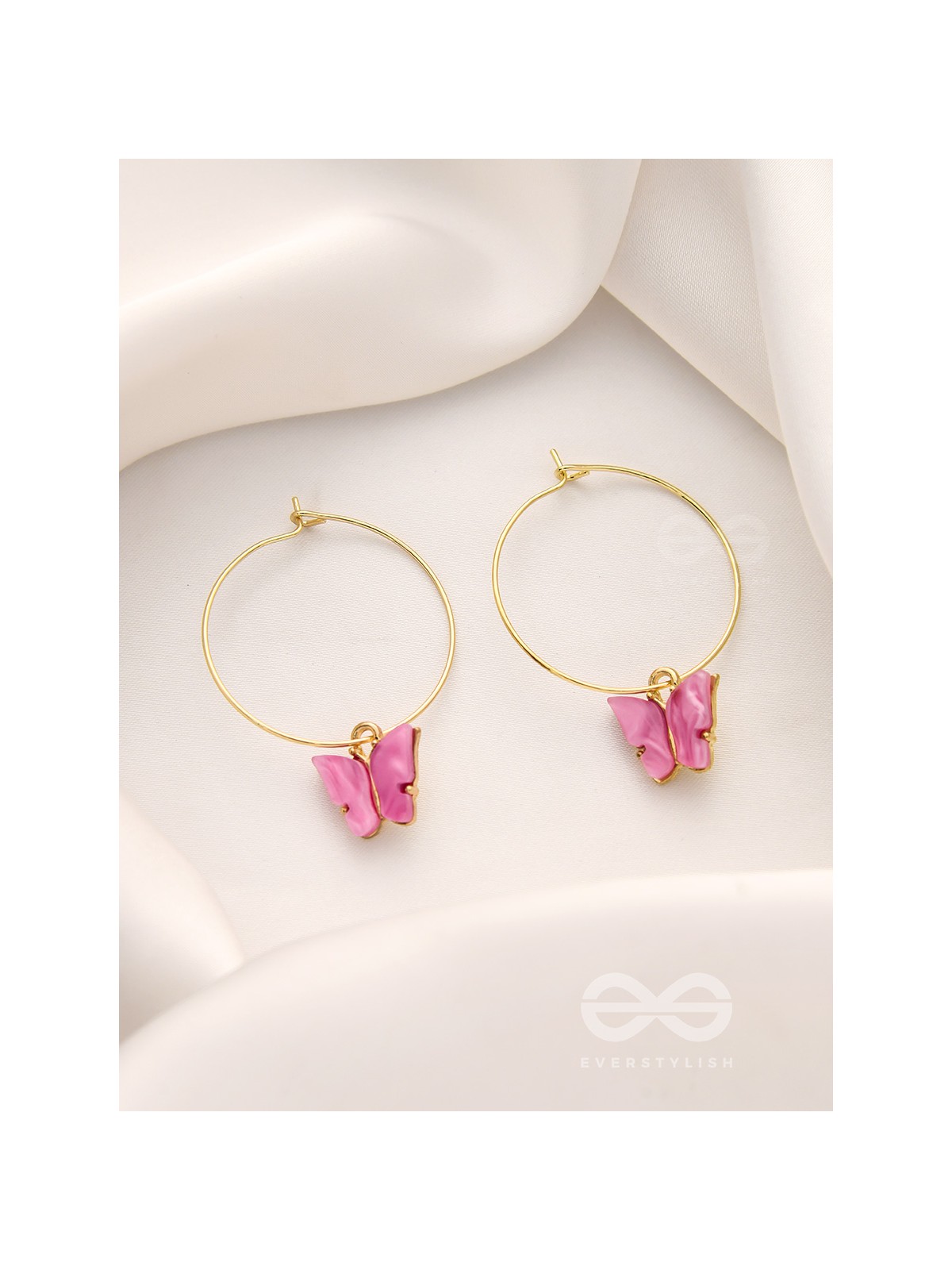 The Beauteous Butterfly Hoops (Pink) - Golden Casual Earrings