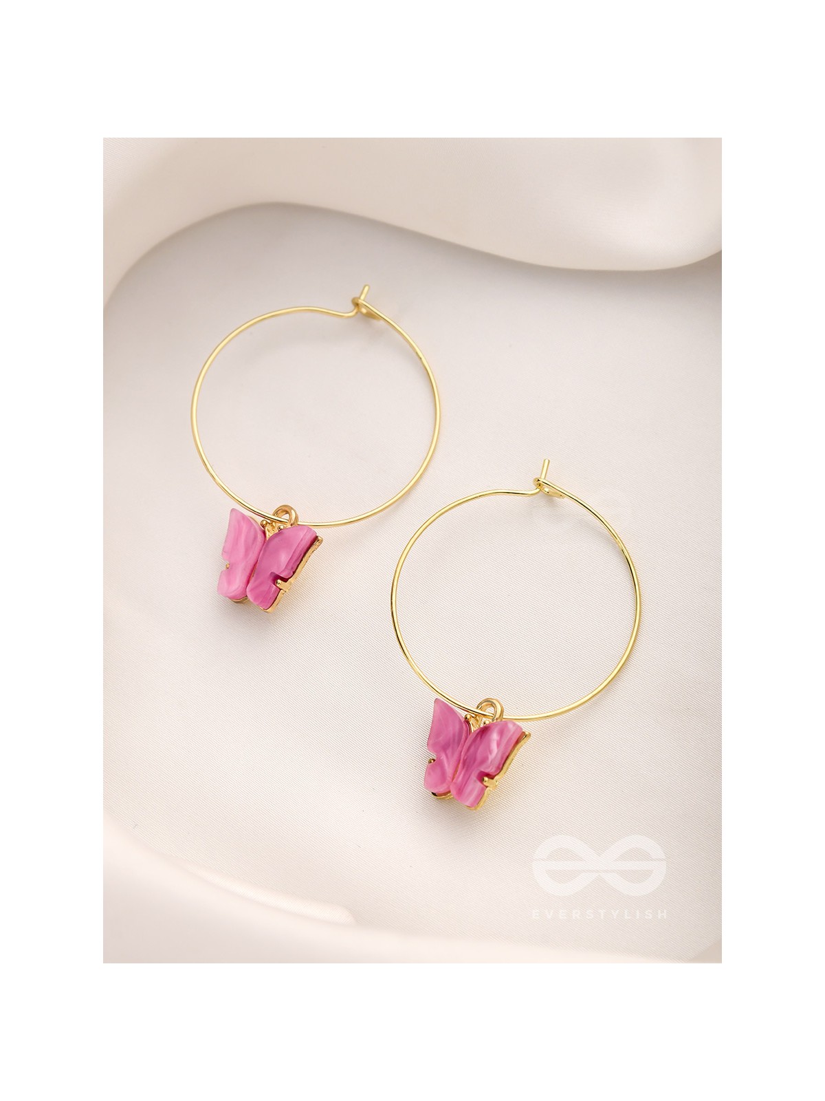 The Beauteous Butterfly Hoops (Pink) - Golden Casual Earrings