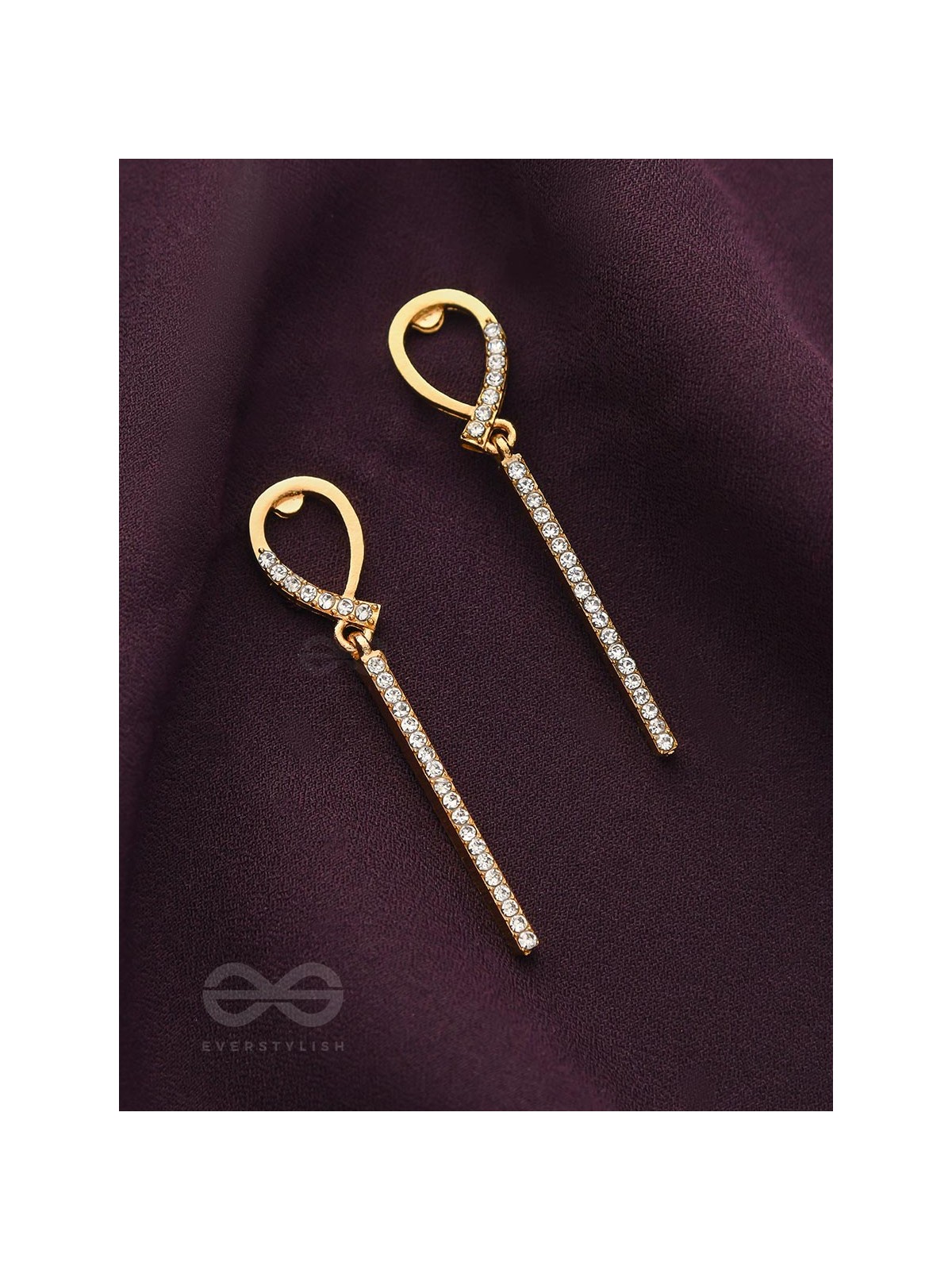 Gems on a stick Golden Dangler Earrings 