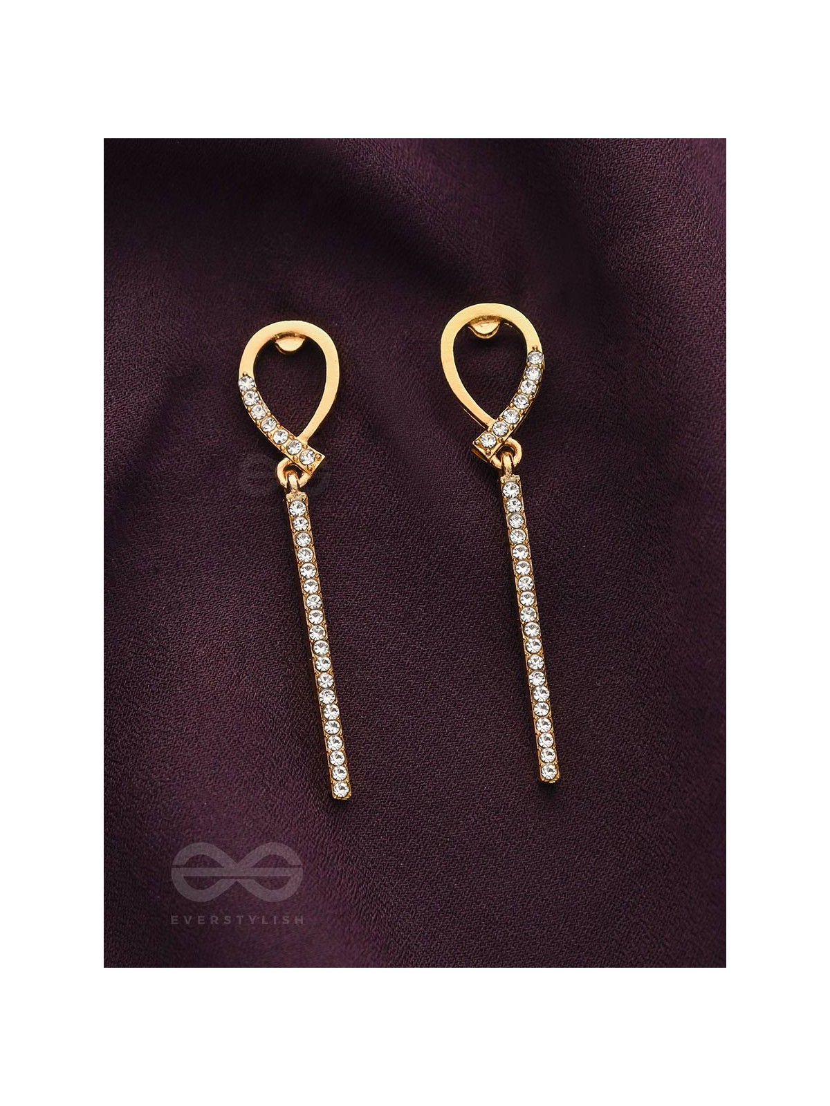 Gems on a stick Golden Dangler Earrings 