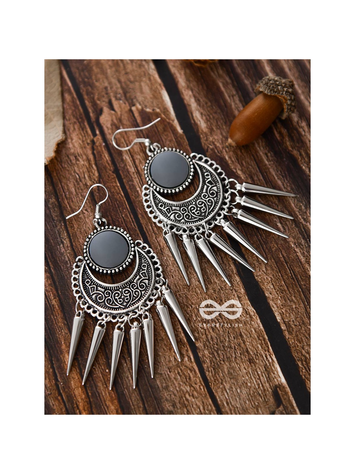 The Badass Mirror Motifs - Oxidised Boho Earrings