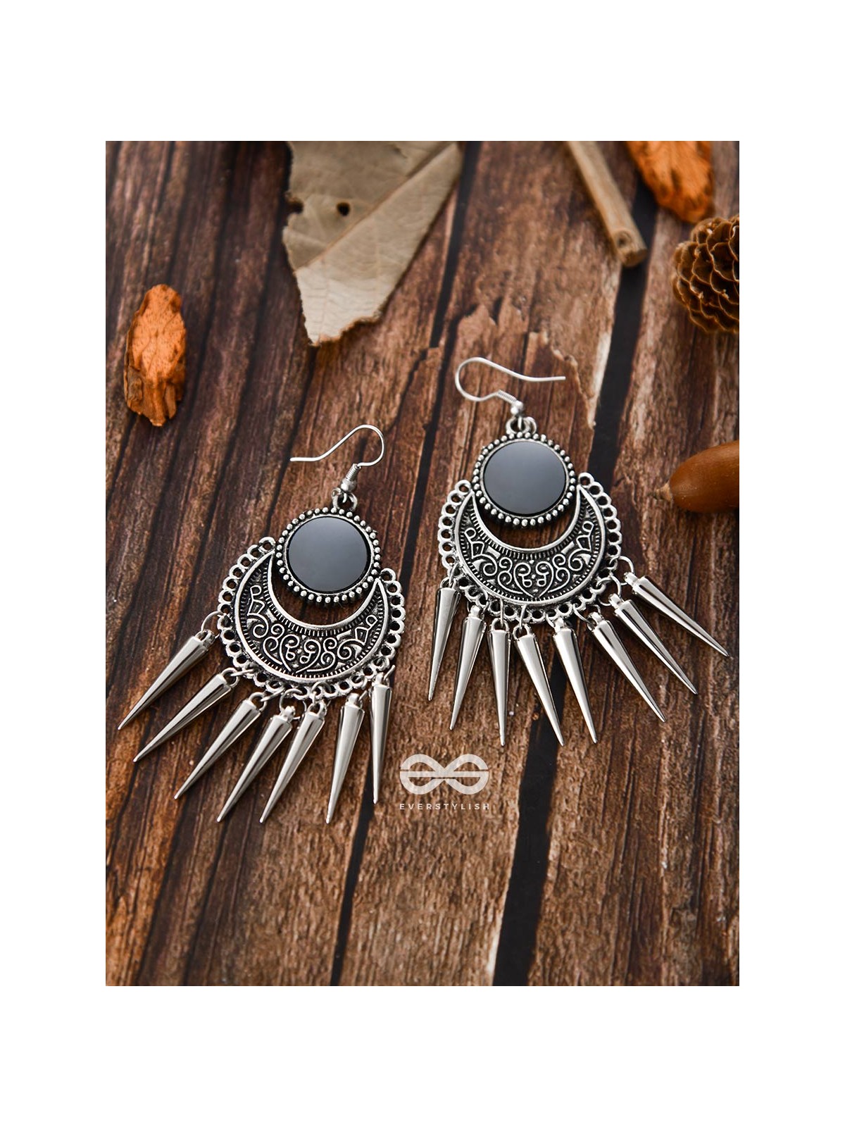 The Badass Mirror Motifs - Oxidised Boho Earrings