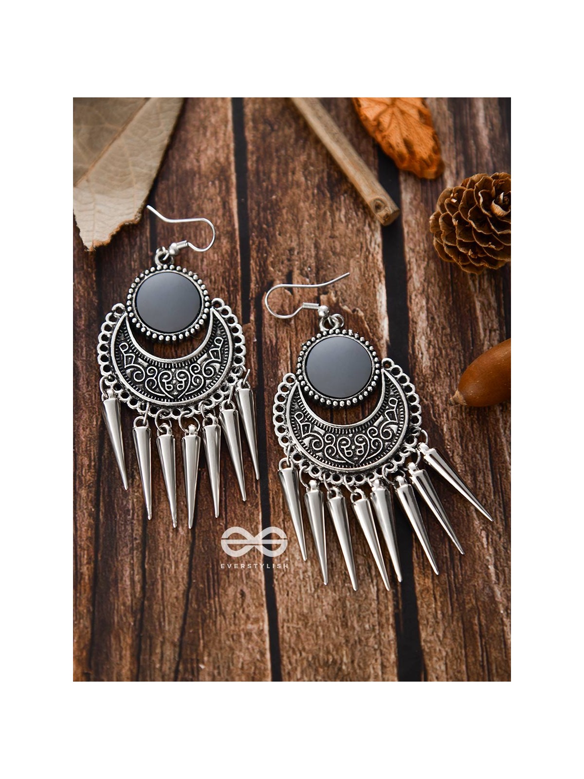 The Badass Mirror Motifs - Oxidised Boho Earrings