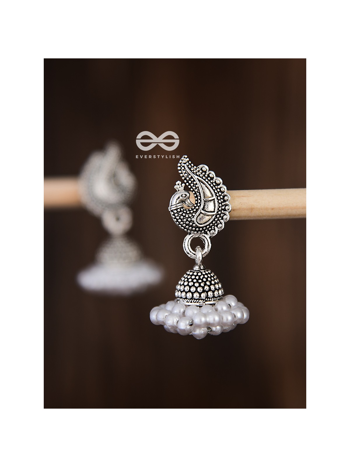 The Braided Pearl Peacock Jhumkis - Oxidised Boho Earrings