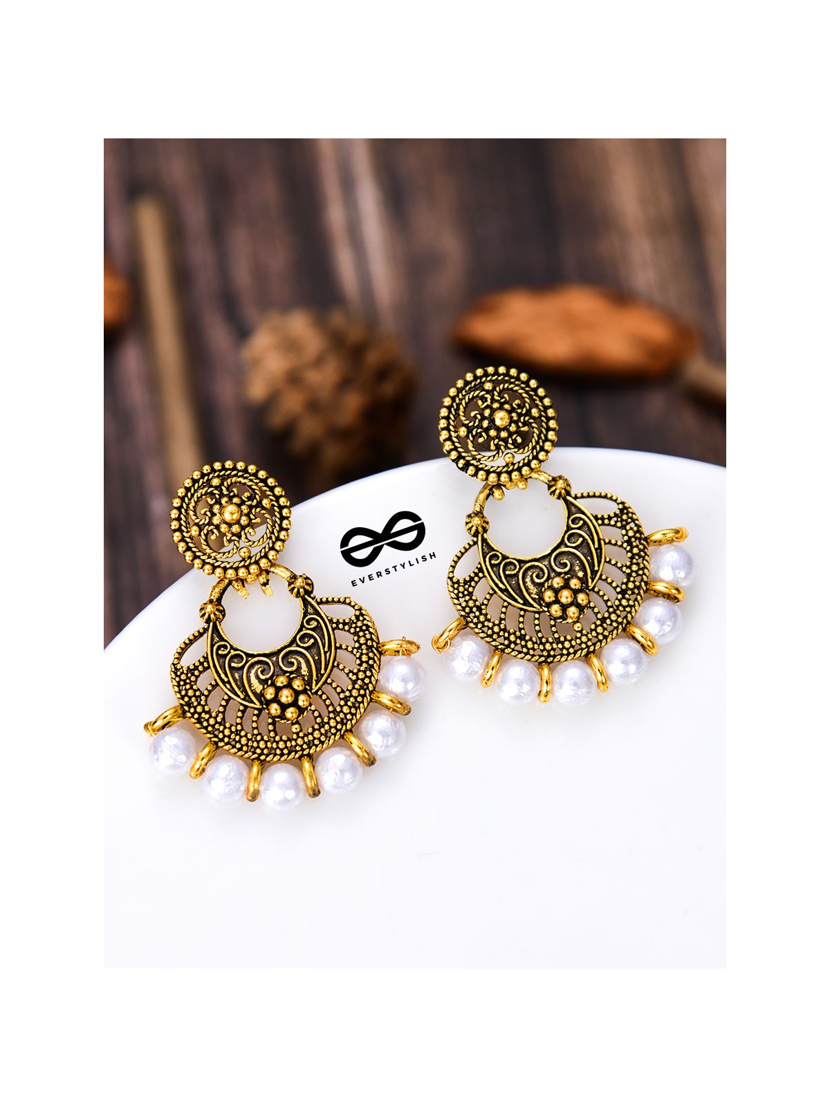 The Golden Pearl Artwork - Oxidised Boho Earrings