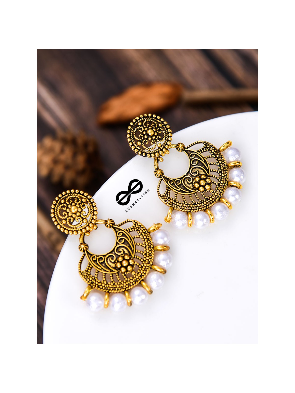 The Golden Pearl Artwork - Oxidised Boho Earrings