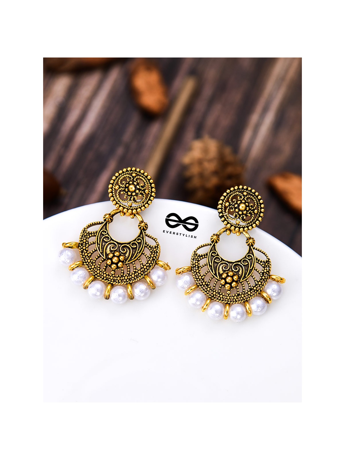 The Golden Pearl Artwork - Oxidised Boho Earrings